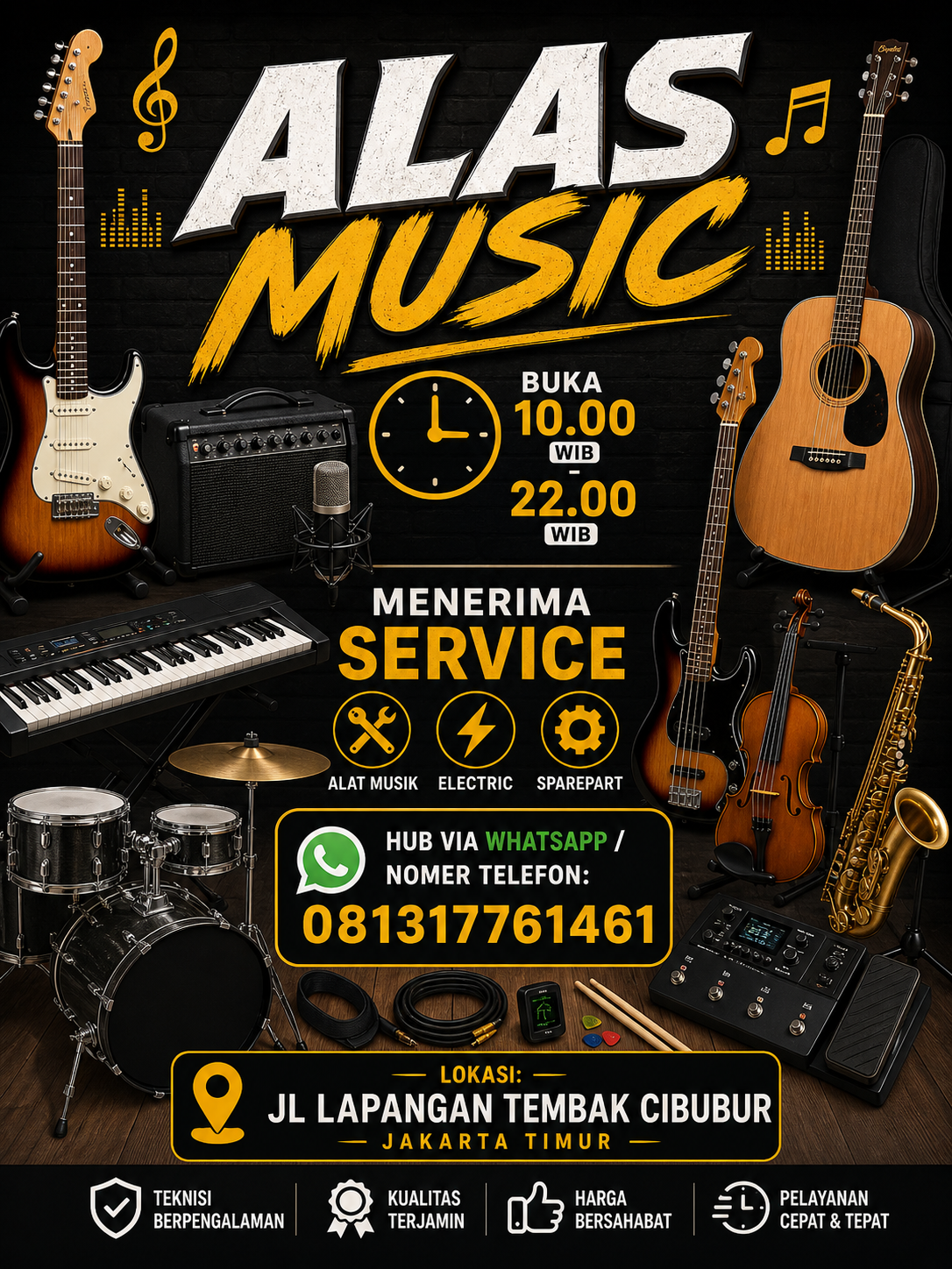 Alas Music Cibubur: Solusi Lengkap Service dan Kebutuhan Alat Musik di Jakarta Timur